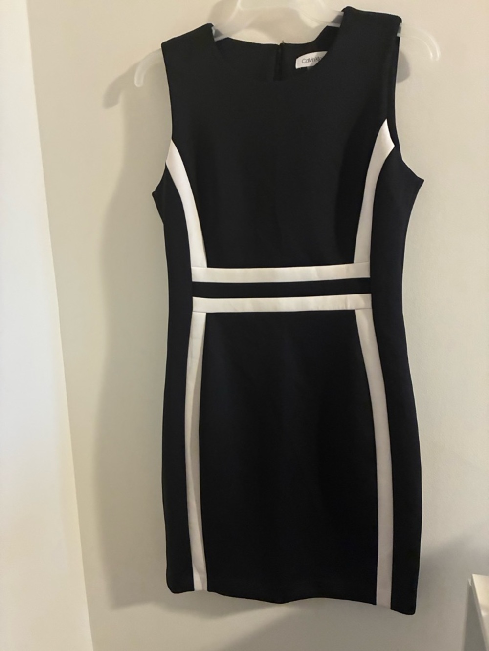Calvin Klein Black Mini Sheath Dress with White Panels